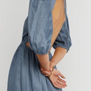 CLAUDIA STEEL LINEN MIDI DRESS US SIZE 8